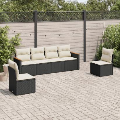 Set mobilier de grădină cu perne, 6 piese, negru, poliratan GartenMobel Dekor