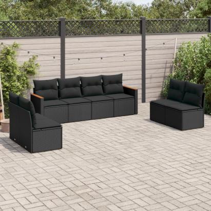 Set mobilier de grădină cu perne, 8 piese, negru, poliratan GartenMobel Dekor