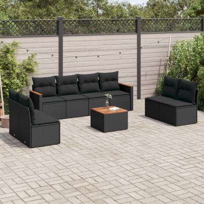 Set mobilier de grădină cu perne, 9 piese, negru, poliratan GartenMobel Dekor