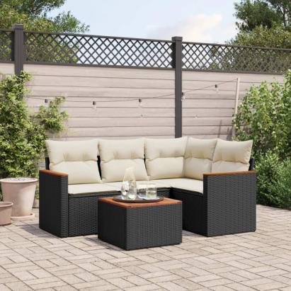 Set mobilier de grădină cu perne, 5 piese, negru, poliratan GartenMobel Dekor