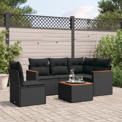 Set mobilier de grădină cu perne, 6 piese, negru, poliratan GartenMobel Dekor