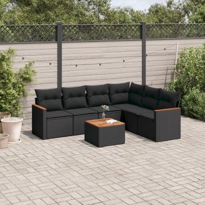 Set canapele de grădină cu perne, 7 piese, negru, poliratan GartenMobel Dekor