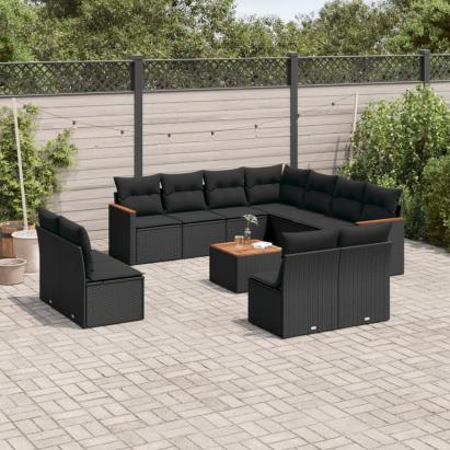 Set canapele de grădină, 12 piese, cu perne, negru, poliratan GartenMobel Dekor