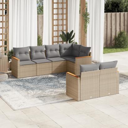 Set canapele de grădină, 7 piese, cu perne, bej, poliratan GartenMobel Dekor