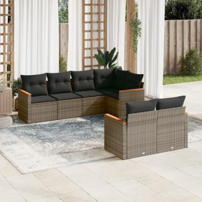 Set canapele de grădină, 7 piese, cu perne, gri, poliratan GartenMobel Dekor