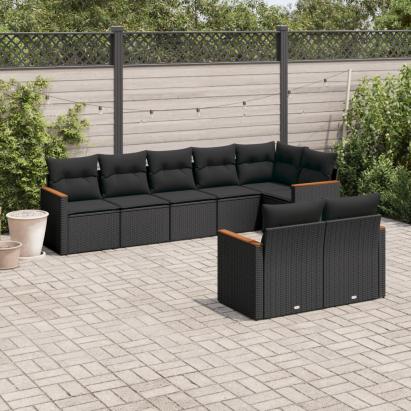 Set mobilier de grădină cu perne, 8 piese, negru, poliratan GartenMobel Dekor