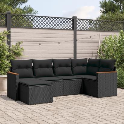 Set mobilier de grădină cu perne, 6 piese, negru, poliratan GartenMobel Dekor