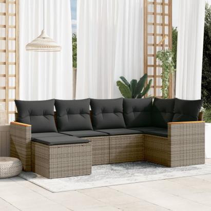 Set mobilier grădină cu perne, 6 piese, gri, poliratan GartenMobel Dekor