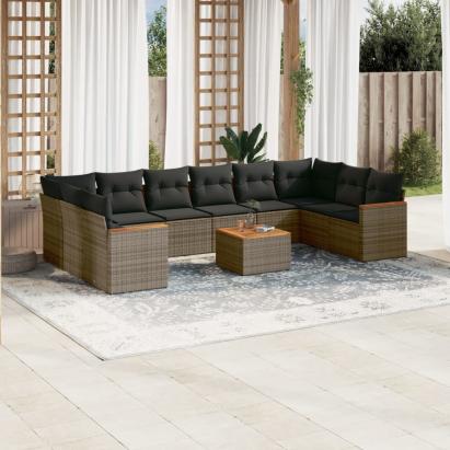 Set canapele de grădină cu perne, 11 piese, gri, poliratan GartenMobel Dekor