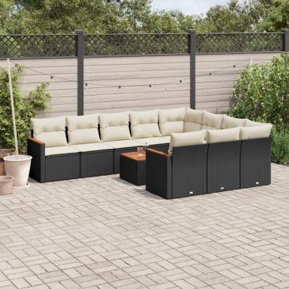 Set canapele de grădină cu perne, 11 piese, negru, poliratan GartenMobel Dekor