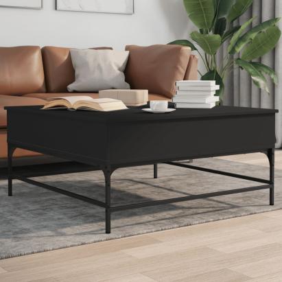 Măsuță de cafea, negru, 95x95x45 cm, lemn prelucrat și metal GartenMobel Dekor