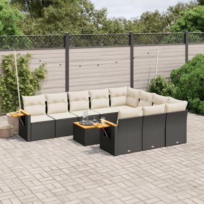 Set canapele de grădină cu perne, 11 piese, negru, poliratan GartenMobel Dekor
