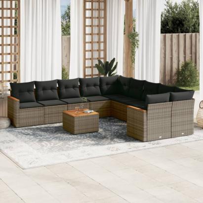 Set canapele de grădină cu perne, 11 piese, gri, poliratan GartenMobel Dekor