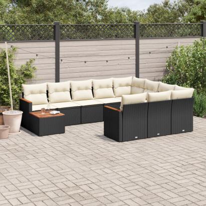 Set canapele de grădină cu perne, 11 piese, negru, poliratan GartenMobel Dekor