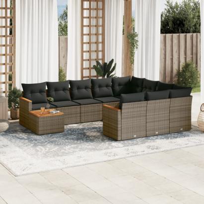 Set canapele de grădină cu perne, 11 piese, gri, poliratan GartenMobel Dekor