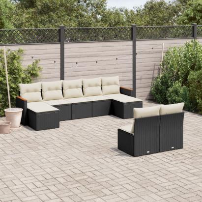 Set mobilier de grădină cu perne, 9 piese, negru, poliratan GartenMobel Dekor