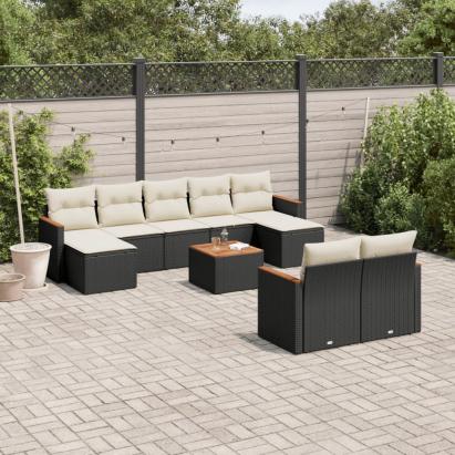Set canapele de grădină cu perne, 10 piese, negru, poliratan GartenMobel Dekor