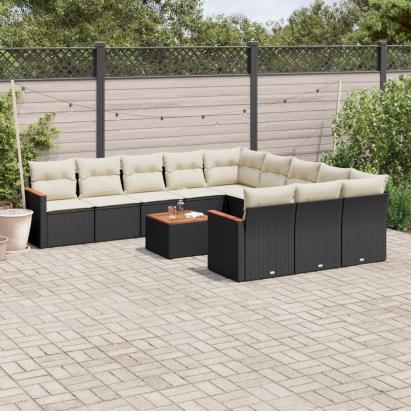 Set canapele de grădină, 12 piese, cu perne, negru, poliratan GartenMobel Dekor
