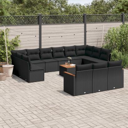 Set mobilier de grădină cu perne, 14 piese, negru, poliratan GartenMobel Dekor