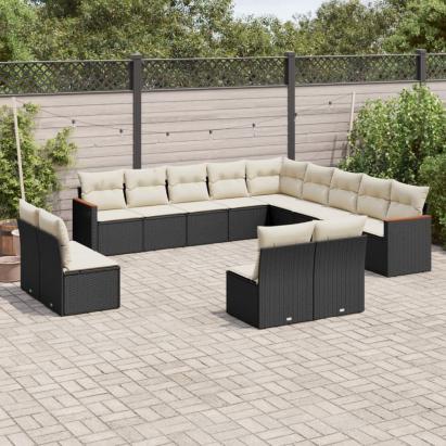 Set mobilier de grădină cu perne, 13 piese, negru, poliratan GartenMobel Dekor