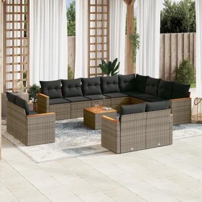 Set mobilier de grădină cu perne, 13 piese, gri, poliratan GartenMobel Dekor