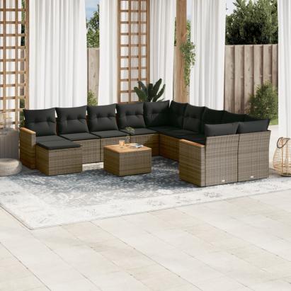 Set canapea de grădină cu perne, 12 piese, gri, poliratan GartenMobel Dekor