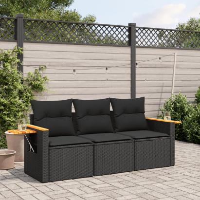 Set mobilier de grădină cu perne, 3 piese, negru, poliratan GartenMobel Dekor
