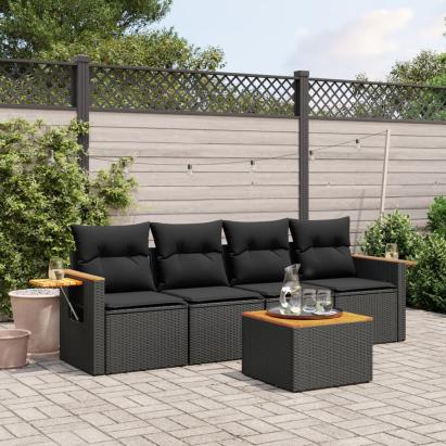 Set mobilier de grădină cu perne, 5 piese, negru, poliratan GartenMobel Dekor