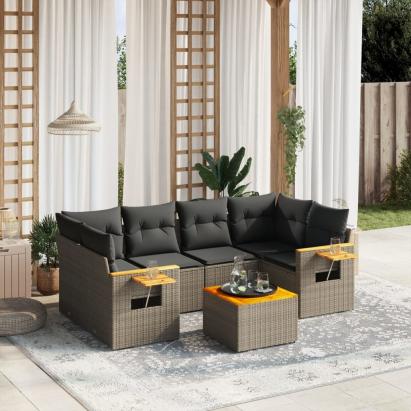 Set canapele de grădină, 7 piese, cu perne, gri, poliratan GartenMobel Dekor