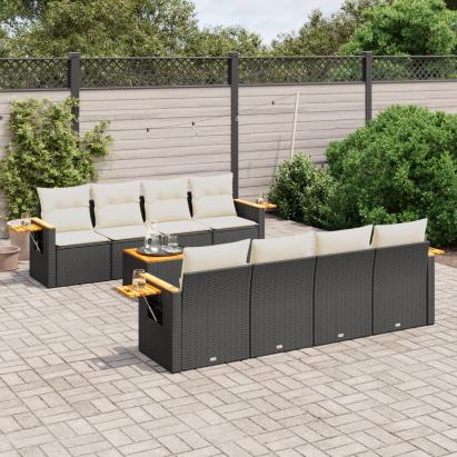 Set mobilier de grădină cu perne, 9 piese, negru, poliratan GartenMobel Dekor