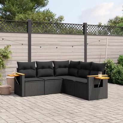 Set mobilier de grădină cu perne, 5 piese, negru, poliratan GartenMobel Dekor