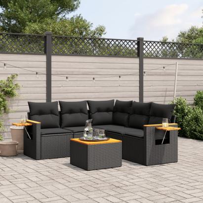 Set mobilier de grădină cu perne, 6 piese, negru, poliratan GartenMobel Dekor