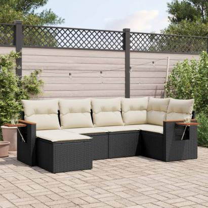 Set mobilier de grădină cu perne, 6 piese, negru, poliratan GartenMobel Dekor