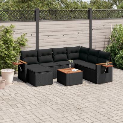 Set mobilier de grădină cu perne, 8 piese, negru, poliratan GartenMobel Dekor