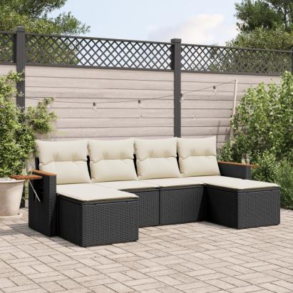 Set mobilier de grădină cu perne, 6 piese, negru, poliratan GartenMobel Dekor