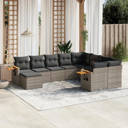 Set mobilier de grădină cu perne, 10 piese, gri, poliratan GartenMobel Dekor