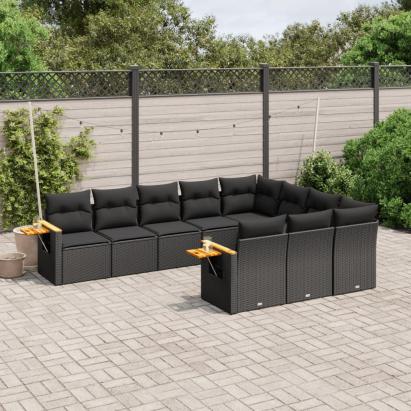 Set canapele de grădină cu perne, 10 piese, negru, poliratan GartenMobel Dekor
