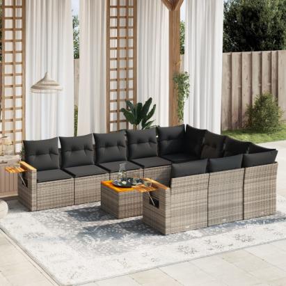 Set canapele de grădină cu perne, 11 piese, gri, poliratan GartenMobel Dekor
