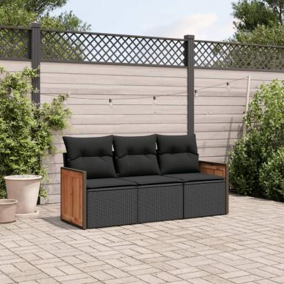 Set mobilier de grădină cu perne, 3 piese, negru, poliratan GartenMobel Dekor
