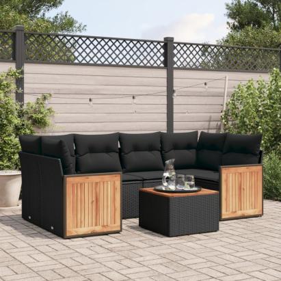 Set canapele de grădină cu perne, 7 piese, negru, poliratan GartenMobel Dekor