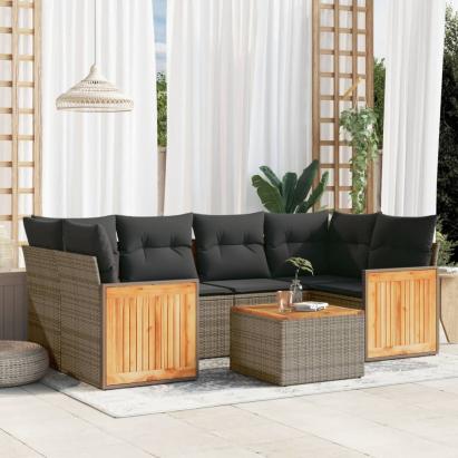 Set canapele de grădină, 7 piese, cu perne, gri, poliratan GartenMobel Dekor
