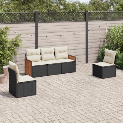 Set mobilier de grădină cu perne, 5 piese, negru, poliratan GartenMobel Dekor
