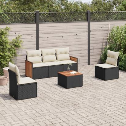 Set mobilier de grădină cu perne, 6 piese, negru, poliratan GartenMobel Dekor