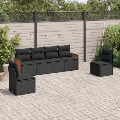 Set mobilier de grădină cu perne, 6 piese, negru, poliratan GartenMobel Dekor