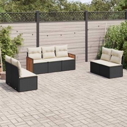 Set canapele de grădină cu perne, 7 piese, negru, poliratan GartenMobel Dekor