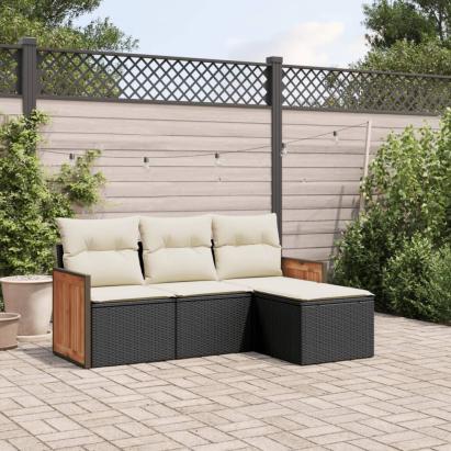 Set mobilier de grădină cu perne, 4 piese, negru, poliratan GartenMobel Dekor