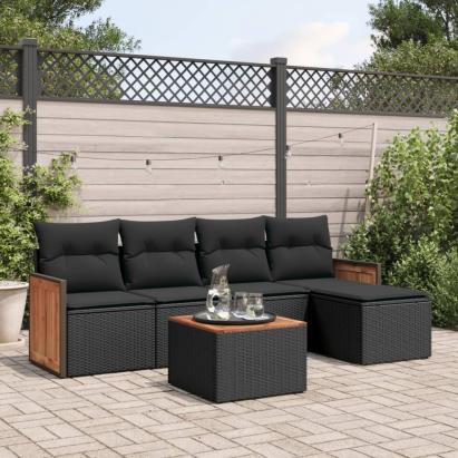 Set mobilier de grădină cu perne, 6 piese, negru, poliratan GartenMobel Dekor