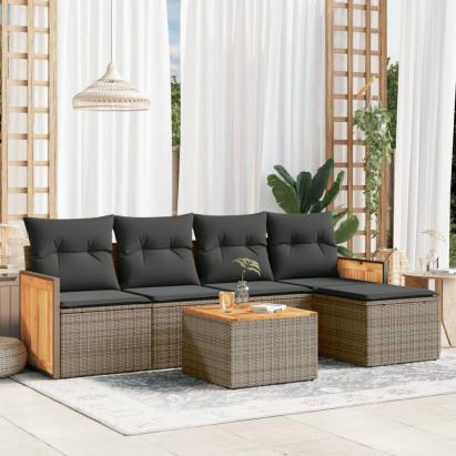Set mobilier grădină cu perne, 6 piese, gri, poliratan GartenMobel Dekor