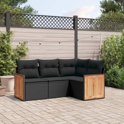 Set mobilier de grădină cu perne, 4 piese, negru, poliratan GartenMobel Dekor