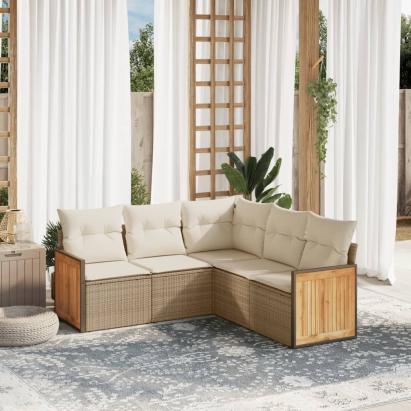 Set canapele de grădină cu perne, 5 piese, bej, poliratan GartenMobel Dekor